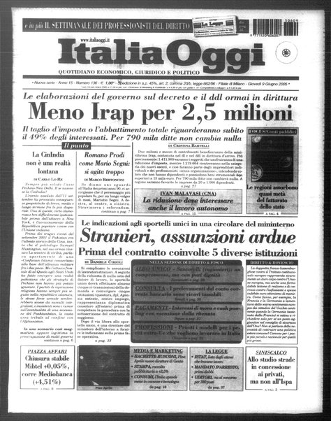 Italia oggi : quotidiano di economia finanza e politica